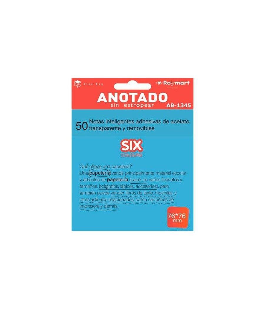 Roymart bloc notas adhesivas inteligentes removibles transparentes 50h 76x76mm acetato azul flúor
