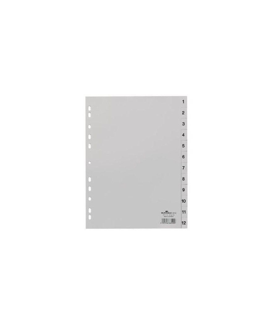 Durable índices pp con pestañas impresas división numérica 1-12 vertical a4 gris