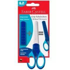 Faber castell tijeras escolares ambidiestros ergonómicas c/funda protectora azul pack 5 unidades