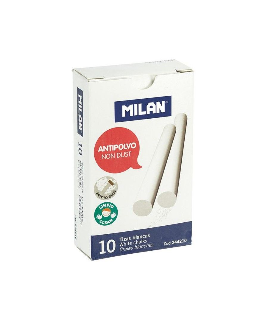 Milan tizas blancas antipolvo carbonato cálcico caja de 10