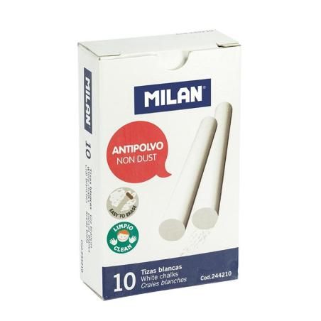 Milan tizas blancas antipolvo carbonato cálcico caja de 10
