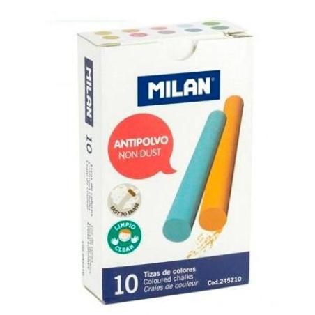 Milan tizas color antipolvo carbonato cálcico caja de 10