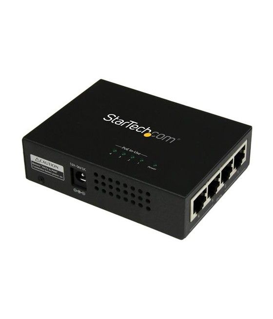 StarTech.com Inyector de Alimentación PoE Power over Ethernet Midspan 4 Puertos Gigabit RJ45 de Pared - 802.3 at af - Imagen 1