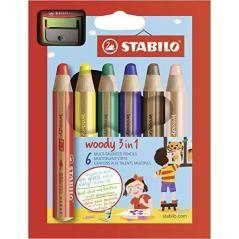 Stabilo lápices de colores woody 3 en 1 + sacapuntas surtidos estuche de 6