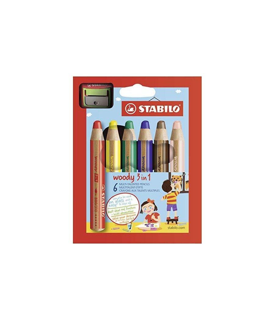 Stabilo lápices de colores woody 3 en 1 + sacapuntas surtidos estuche de 6