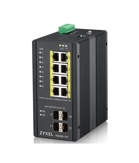 Zyxel RGS200-12P Gestionado L2 Gigabit Ethernet (10/100/1000) Energía sobre Ethernet (PoE) Negro - Imagen 1