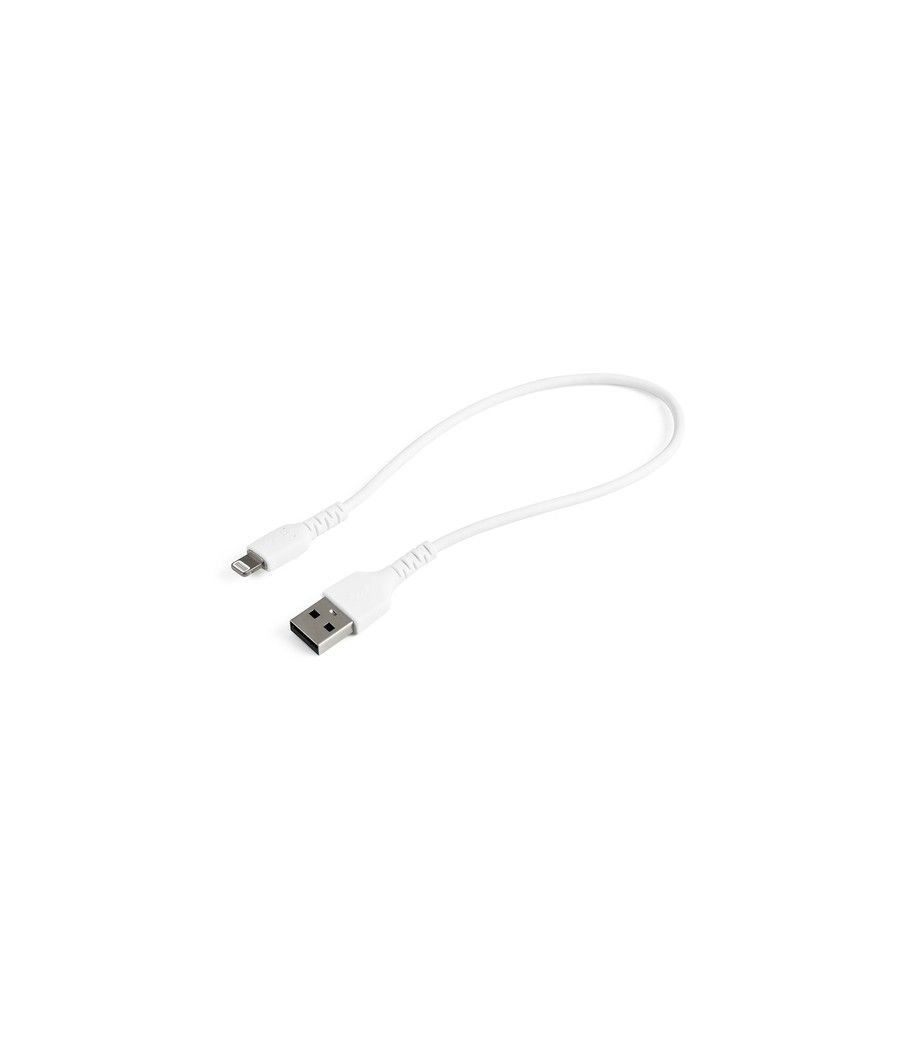 StarTech.com Cable Resistente USB-A a Lightning de 30 cm Blanco - Cable de Sincronización y Carga USB Tipo A a Lightning con Fib