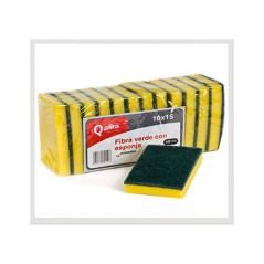 Paquete de 12 estropajos fibra verde c/esponja extra qalita ab106