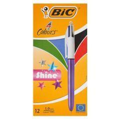 Boligrafo de 4 colores shine 1mm con cuerpo purpura metálico bic 982876 pack 12 unidades