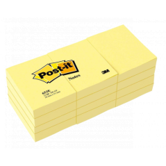 Pack 12 bloc de notas adhesivas amarillas 100 hojas (38x51) post-it 3m653