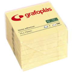 Bloc 100 notas adhesivas 75x75mm amarillas grafoplas 65205460 pack 12 unidades