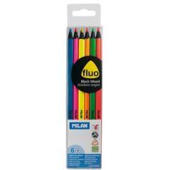 Estuche de 6 lápices colores fluo madera negra milan 0752306