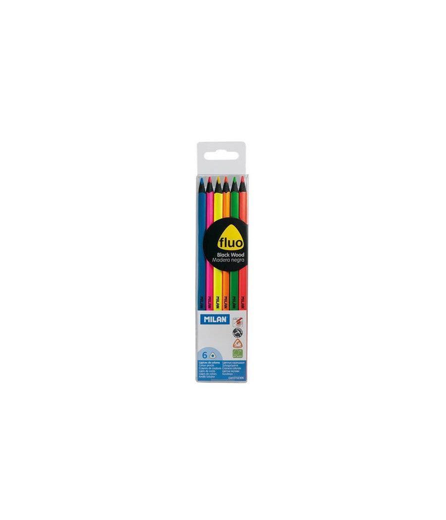 Estuche de 6 lápices colores fluo madera negra milan 0752306
