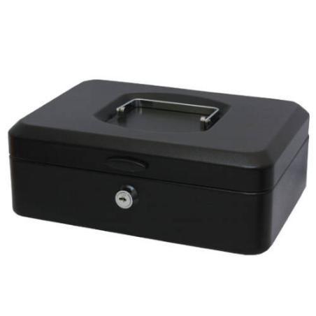 Caja caudales con bandeja y cierre tamaño grande 25x9x17 cm. negra bismark 318738