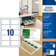 Paquete 25 hojas tarjetas de visita blancas 200g quick clean-ecológicas-impresoras láser-85x54 mm avery c32011-25