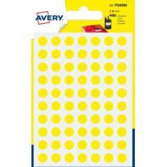 Paquete 6 hojas etiquetas redondas gomets amarillas 8mm diametro avery psa08j