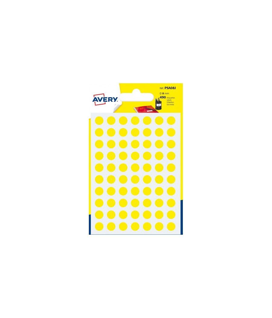 Paquete 6 hojas etiquetas redondas gomets amarillas 8mm diametro avery psa08j