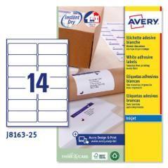 Paquete 25 hojas etiquetas blancas quick dry-impresoras de inyección de tinta-99,1x38,1 mm avery j8163-25