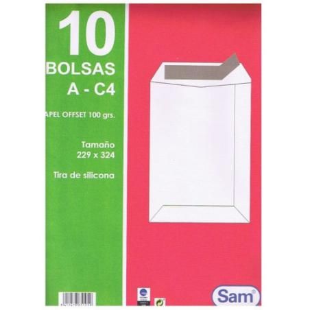Paquetes de 10 bolsas blancas, con tira de silicona tamaño 229x324 100 grs. sam 665105