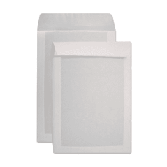 Caja 125 bolsas folio prolongado (260x360) offset blanco 120 g.cartosam respaldo cartón 450 grs. autoadhesivo tira silicona sam 