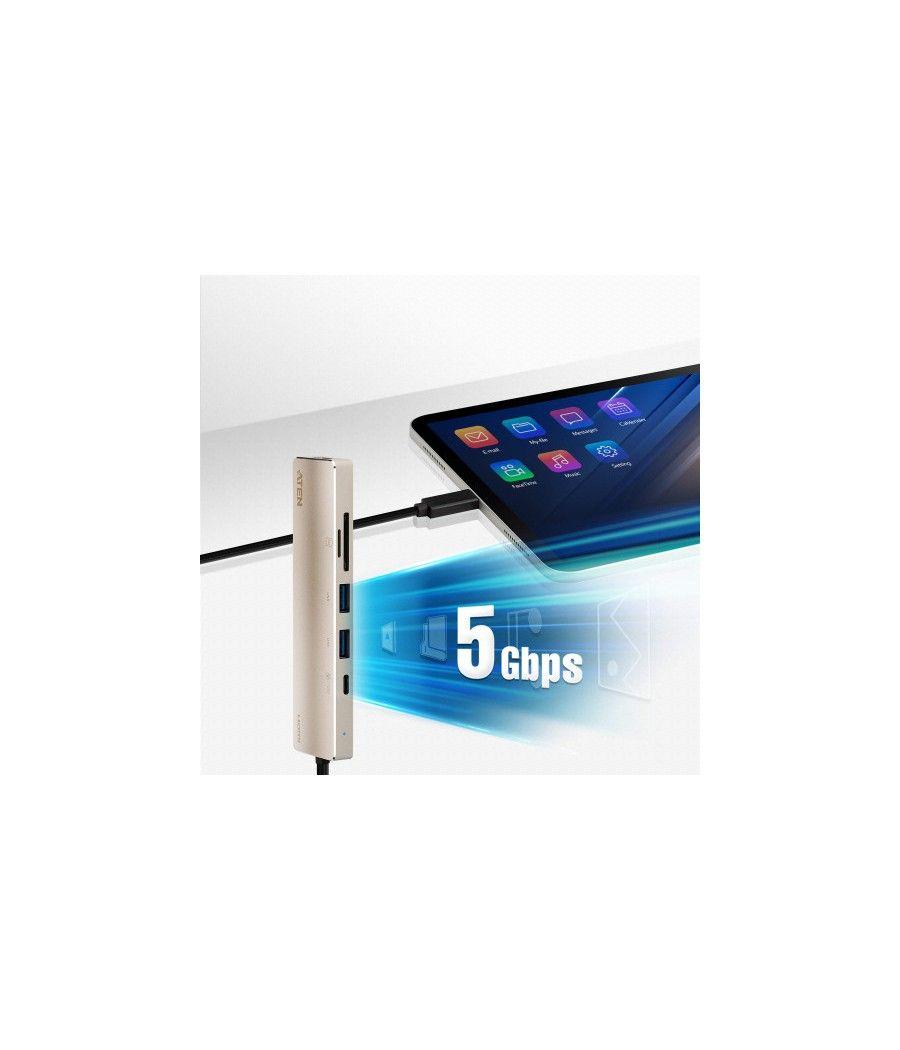 Aten docking station compacta usb-c multipuerto con power pass-through