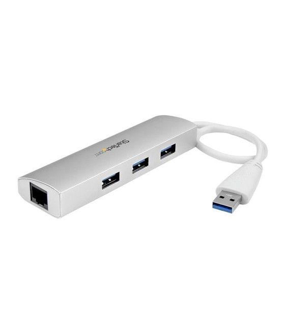 StarTech.com Hub Concentrador de 3 Puertos USB 3.0 con Adaptador de Red Ethernet Gigabit - Imagen 1