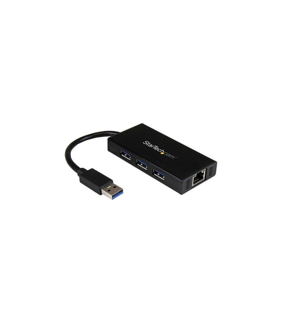 StarTech.com Hub USB 3.0 de Aluminio con Cable - Concentrador de 3 Puertos USB con Adaptador de Red Ethernet Gigabit - Imagen 1
