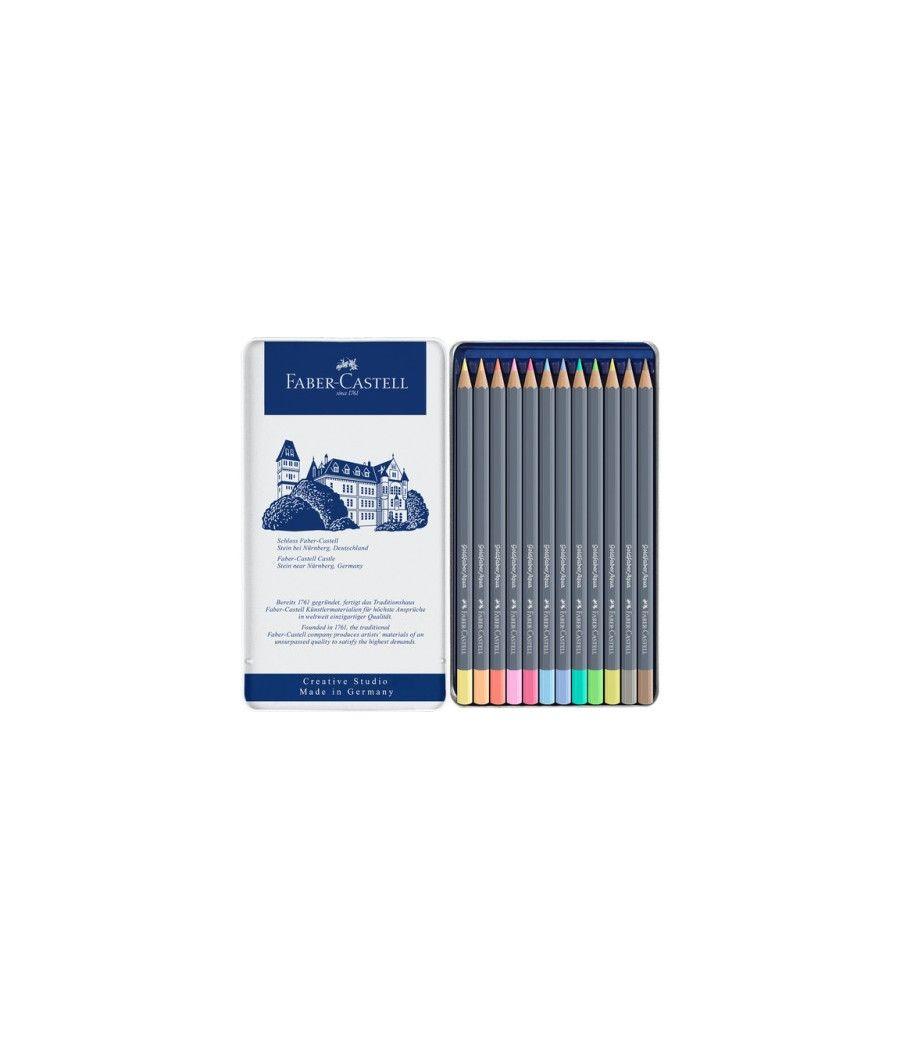 Estuche metálico con 12 lápices de colores pastel acuarelables goldfaber. faber castell 114622