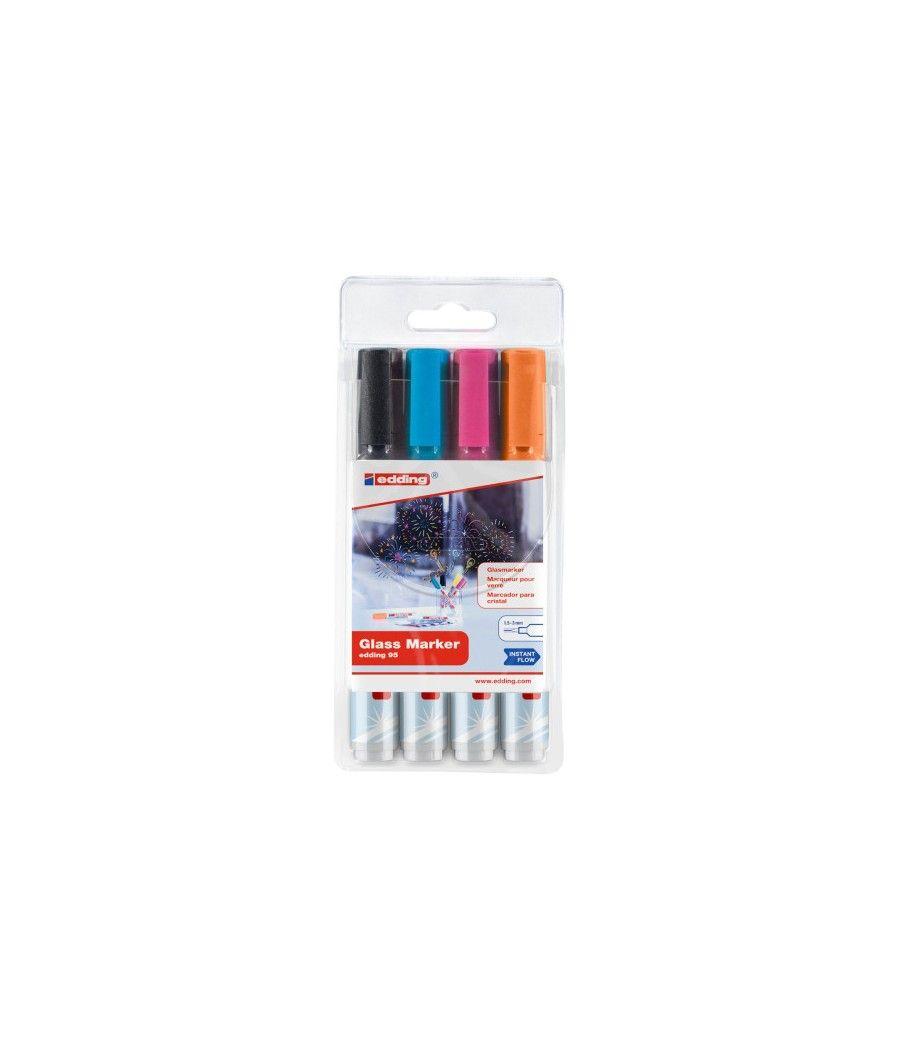 Edding 95 glass marcador 4 pieza(s) punta redonda negro, azul, naranja, rosa pack 10 unidades