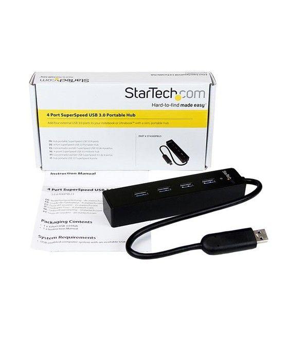 StarTech.com Adaptador Concentrador Hub Ladrón USB 3.0 Super Speed Portátil de 4 Puertos Salidas - Negro - Imagen 4