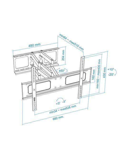TooQ SOPORTE GIRATORIO E INCLINABLE PARA MONITOR / TV LCD, PLASMA DE 37-70, NEGRO - Imagen 11