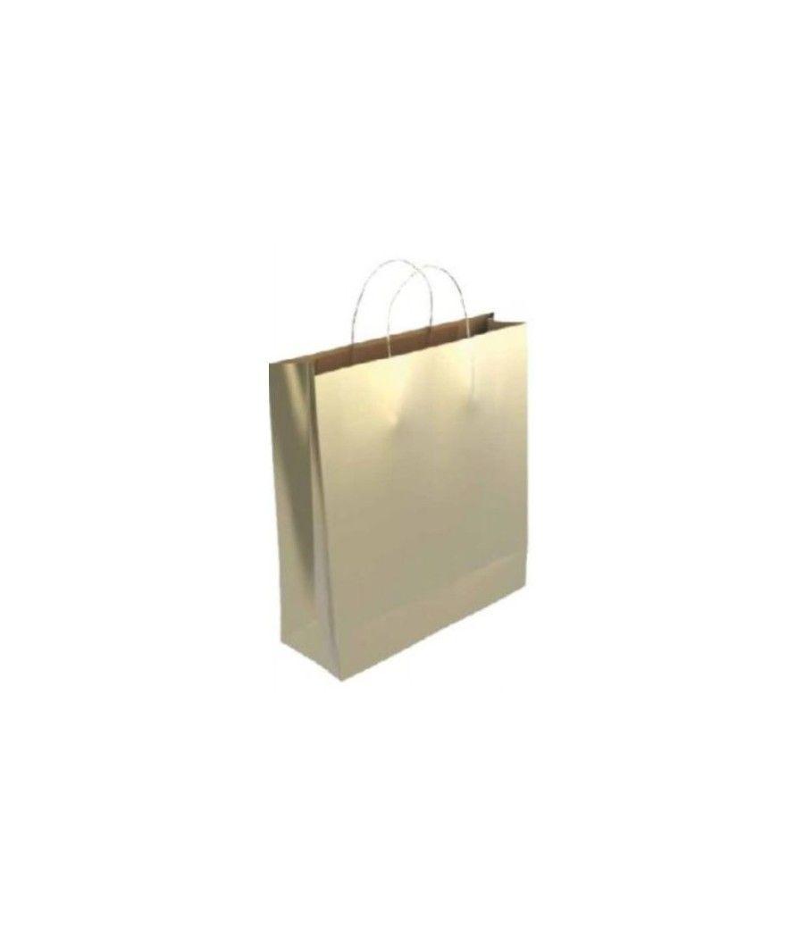 Bolsa papel con asas kraft oro m 27x12x37 cm bismark 329846 pack 25 unidades