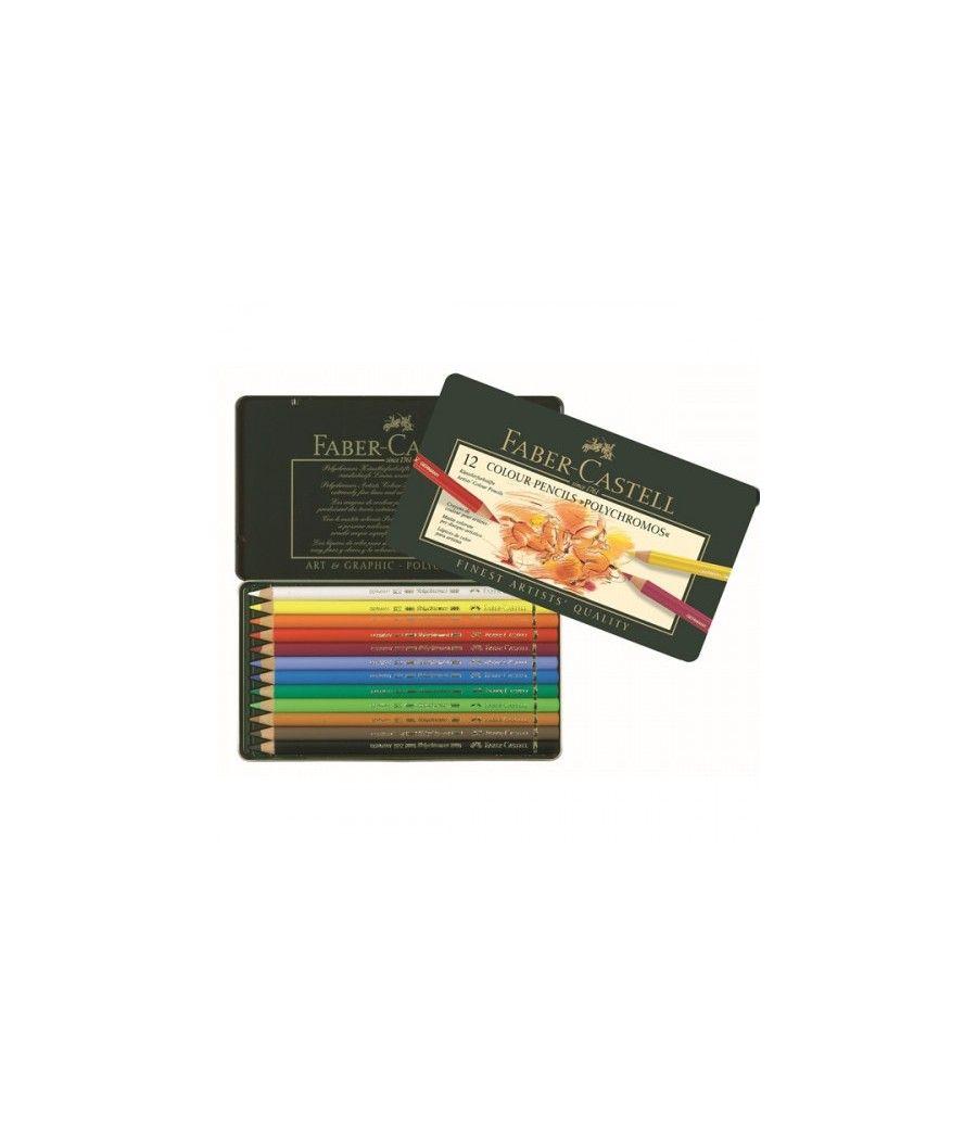 Estuche de metal polychromos con 12 lapices de colores surtidos faber castell 110012