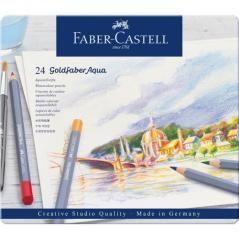 Estuche de metal con 24 lápices de colores acuarelables goldfaber. faber castell 114624