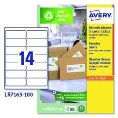 Caja 100 etiquetas blancas recicladas - quickpeel - impresoras láser 99,1x38,1mm - 14 etiquetas por hoja avery lr7163-100
