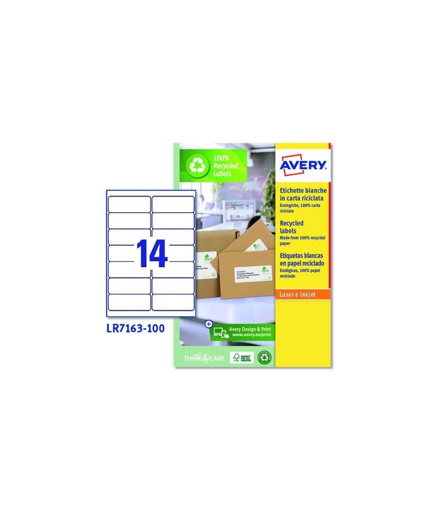 Caja 100 etiquetas blancas recicladas - quickpeel - impresoras láser 99,1x38,1mm - 14 etiquetas por hoja avery lr7163-100