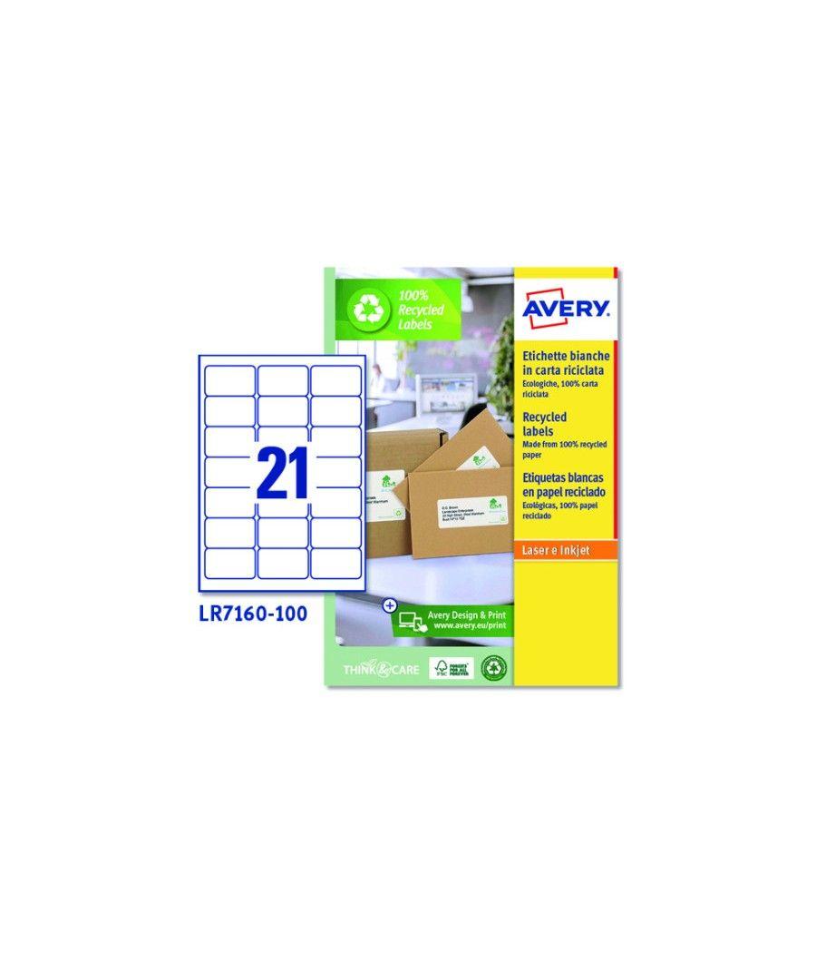 Caja 100 etiquetas blancas recicladas - quickpeel - impresoras láser - 63,5x38,1 - 21 etiquetas por hoja avery lr7160-100