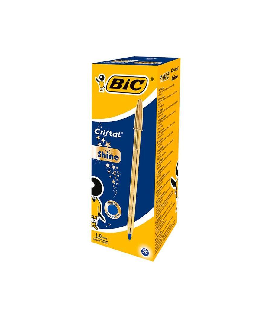 Bolígrafo bic cristal celebration oro tinta azul unidad pack 20 unidades