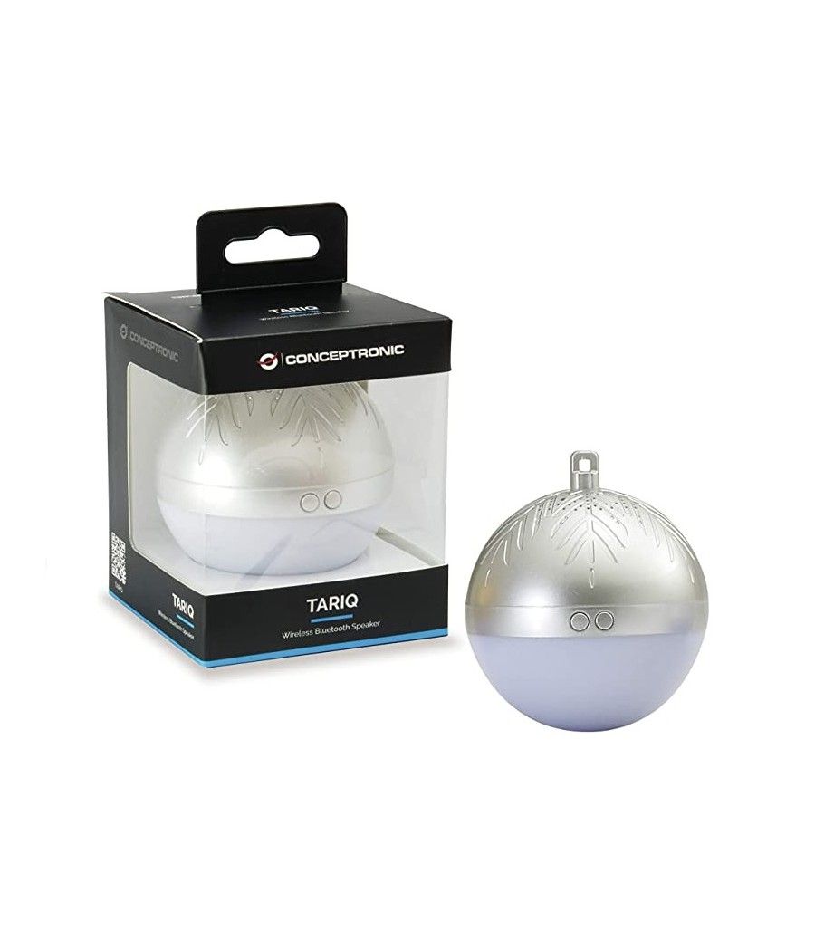Altavoz bluetooth conceptronic tariq bola de navidad con luz led tws color plata