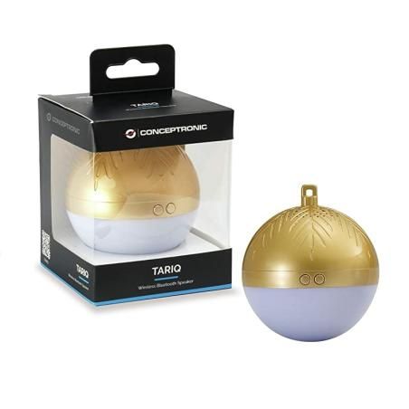 Altavoz bluetooth conceptronic tariq bola de navidad con luz led tws color dorado