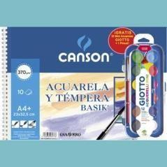 Canson bloc acuarela y témpera basik espiral 10 hojas   12 acuerlas mini   pincel gratis 370gr 23x32,5cm unitario