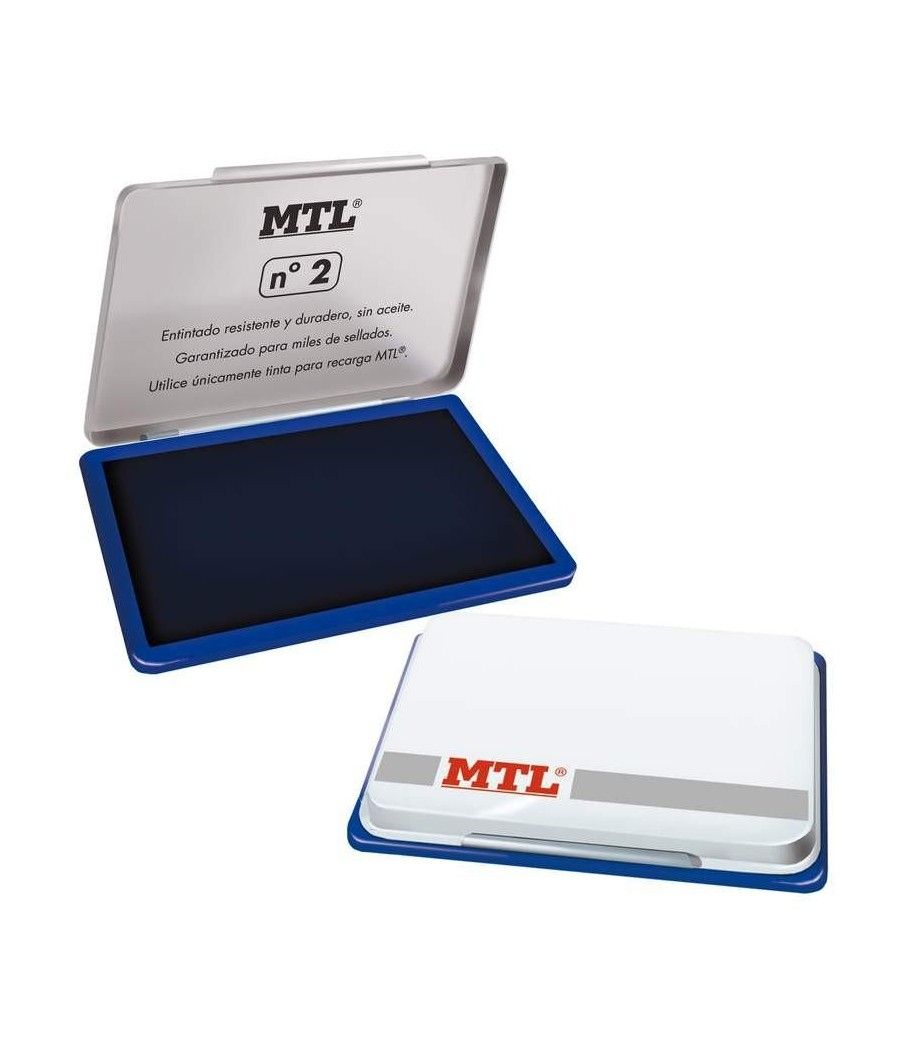 Mtl tampón metálico para sellado nº2 (122x84x14mm) con almohadilla entintada azul
