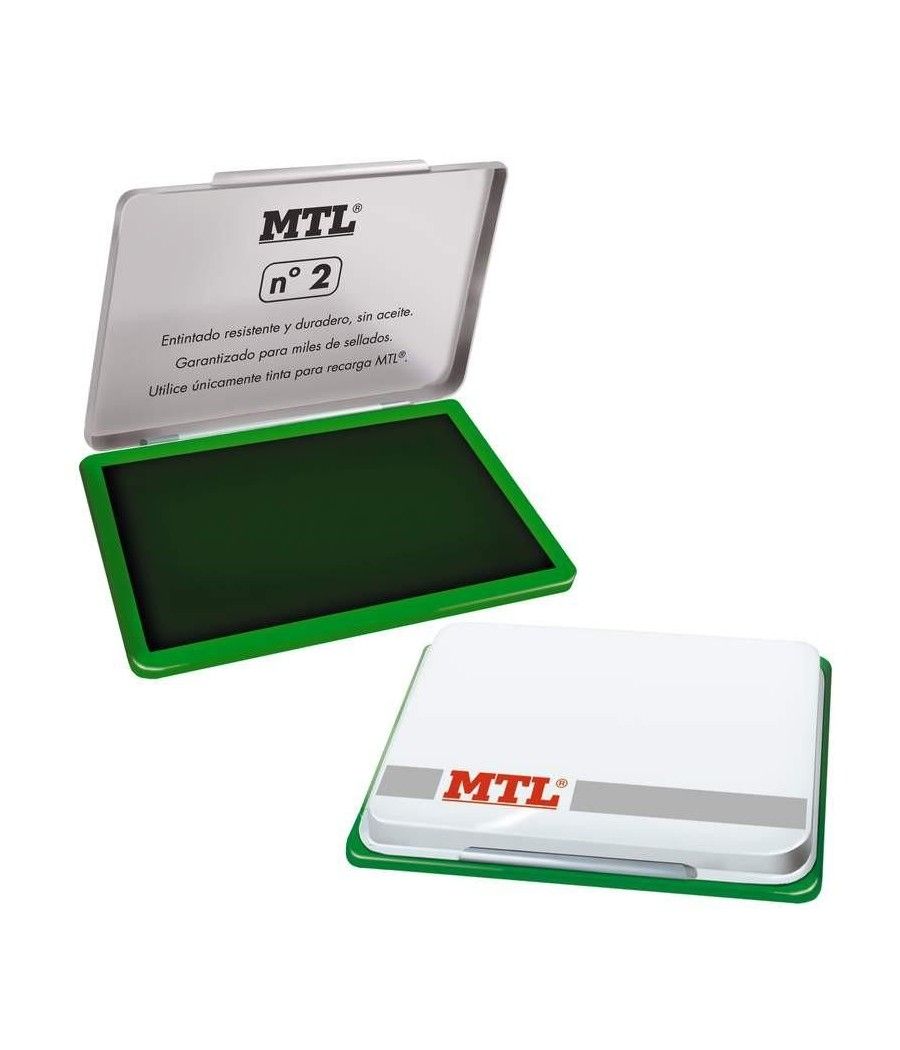 Mtl tampón metálico para sellado nº2 (122x84x14mm) con almohadilla entintada verde