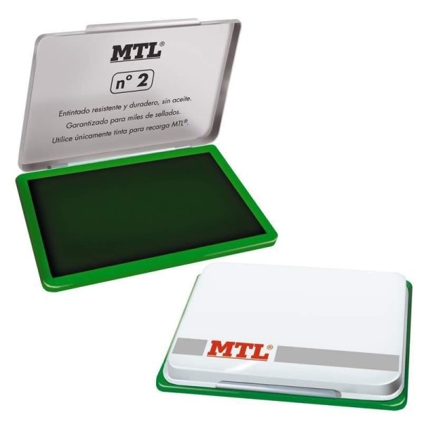 Mtl tampón metálico para sellado nº2 (122x84x14mm) con almohadilla entintada verde