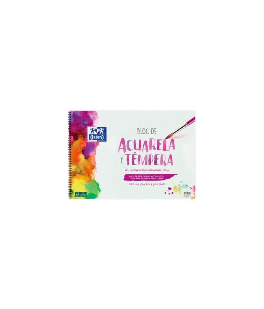 Oxford bloc pintura acuarela y témpera 10h 300gr espiral a3+ liso blanco