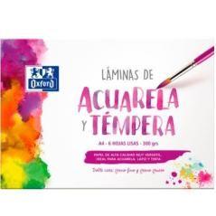 Oxford láminas para pintura acuarela y témpera 6h 300gr a4 liso blanco