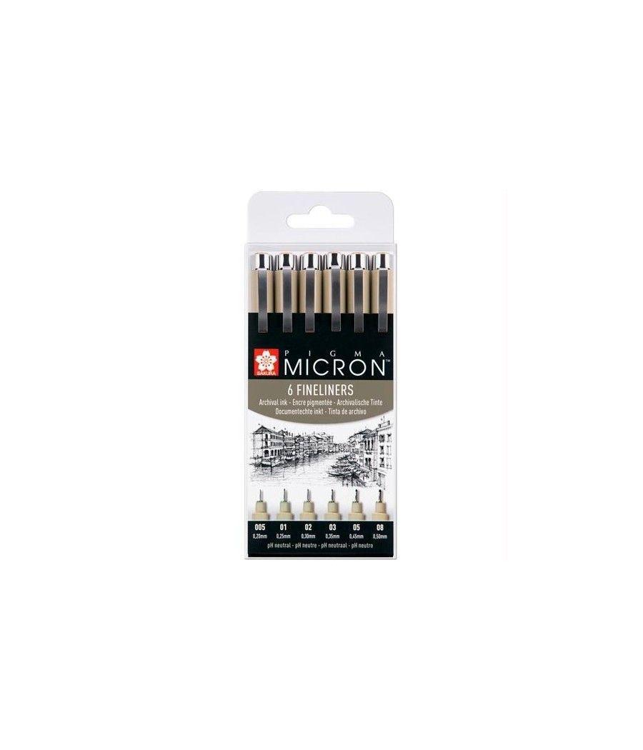 Talens sakura estuche 6 rotuladores permanentes pigma micron fineliner negro