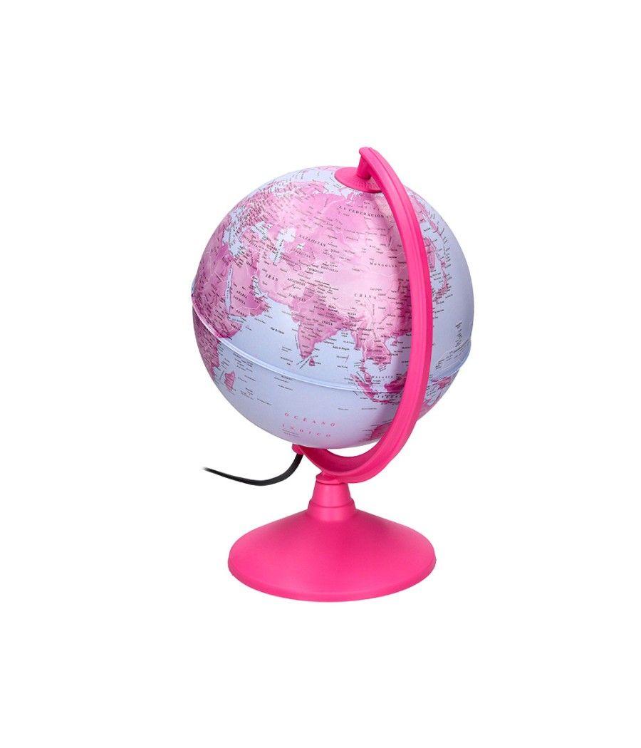 Globo terraqueo liderpapel con luz fisico y politico diametro 20 cm color rosa