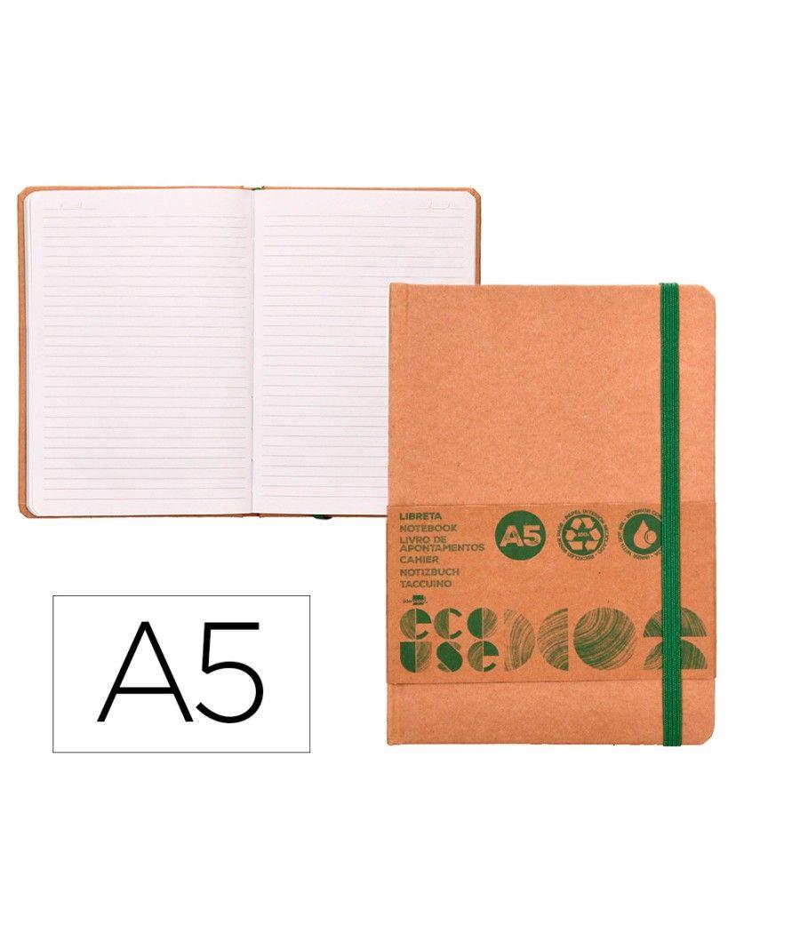 Libreta liderpapel ecouse 100% reciclada a5 96 hojas 70g/m2 horizontal con gomilla y marca paginas