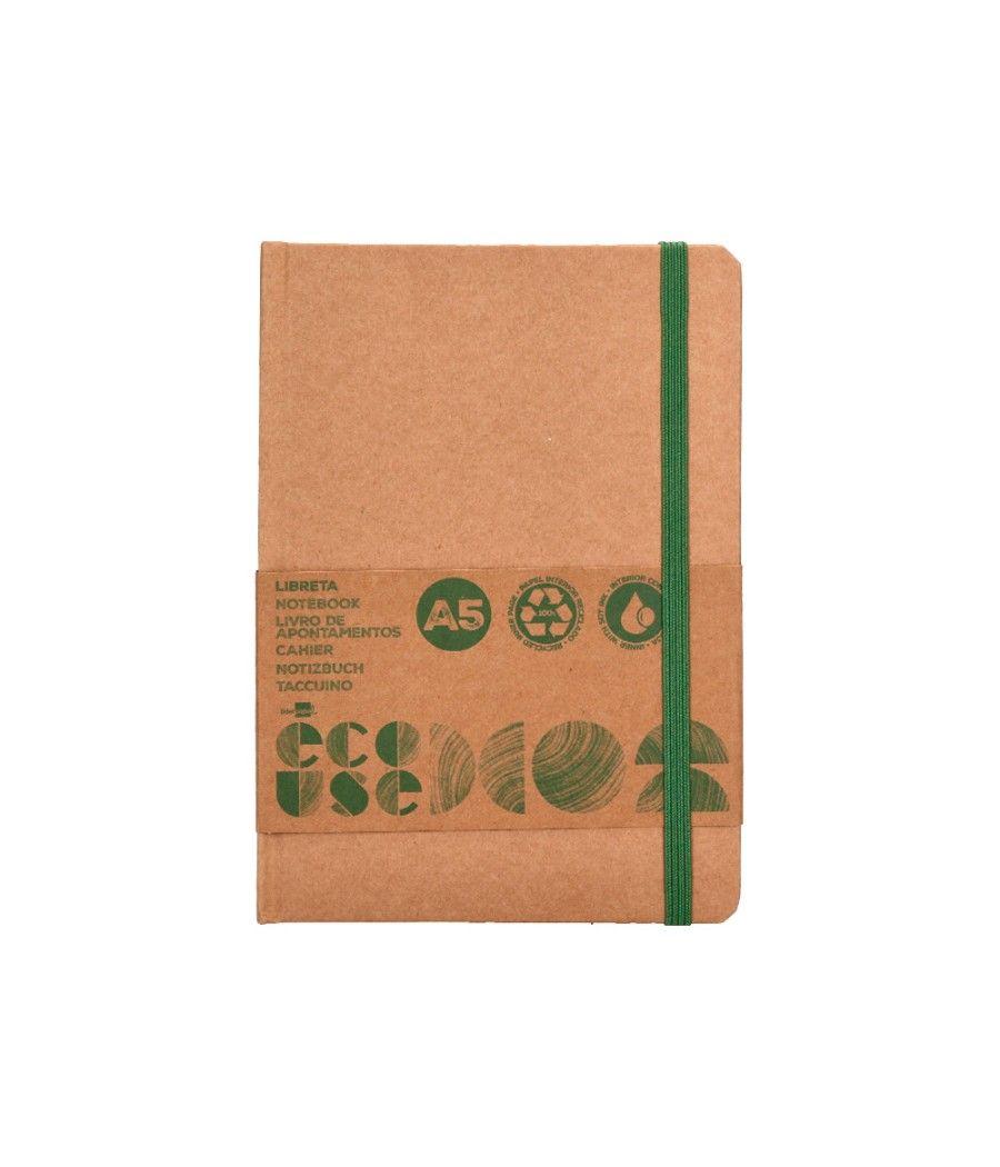 Libreta liderpapel ecouse 100% reciclada a5 96 hojas 70g/m2 horizontal con gomilla y marca paginas